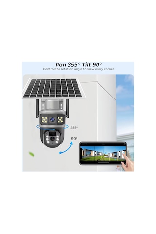 Sim Kartlı Güneş Enerjili Güvenlik Kamerası 3+3mp Ultra Hd Gece Görüşlü İp Kamera