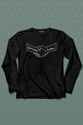 Ülke Dostluk Türkiye Almanya Friends El Tokalaşma Uzun Kollu Tişört Baskılı T-shirt 001