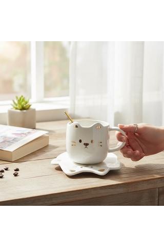 Tatlı Kedi Tasarımlı Kupa Bardak Beyaz