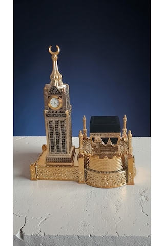 Zirkon Taşlı Kale Duvarlı Kabe/zemzem Kulesi Biblo & Saat 23 26 Cm