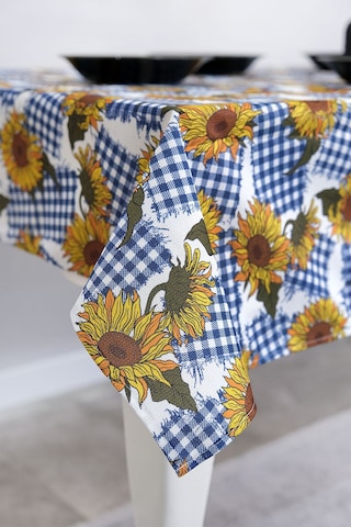 Sufre Sıvı Geçirmez Masa Örtüsü Sofra Bezi Sofra Örtüsü Piknik Örtüsü Ayçiçeği Mavi