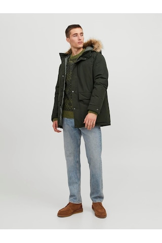 Jack & Jones Erkek Kapüşonlu Uzun Mont Haki Parka 12236096 Haki