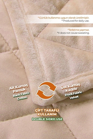 Evlen Home Kapitone Kadife Yatak Örtüsü Seti Çift Kişilik Supersoft 3 Parça Yumuşak Elyaf Dolgulu Bej Bej