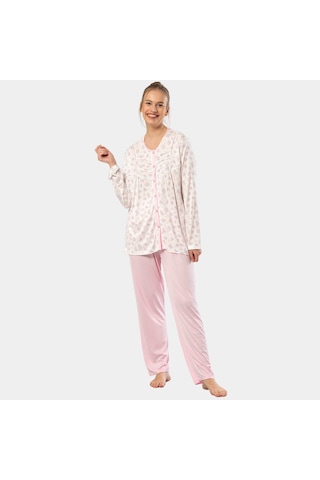 Türen Empirme Düğmeli Battal Uzun Kollu Pijama Takım 3367/pembe 001