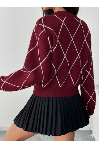 Sayzen Your Shine Baklava Desenli Kurdele/fiyonk Detayli Triko Kazak Sy-001kzk-gri Bordo
