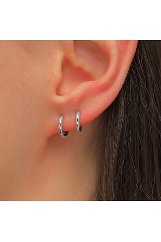 8 Mm Cerrahi Çelik Halka Küpe Gümüş Renkli Gümüş