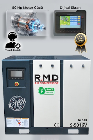 R.m.d Kompresör 16 Bar 50 Hp Invertörlü Vidalı Hava Kompresör Tek Makine Üs-50v