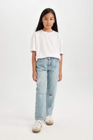 DeFacto Kız Çocuk Straight Fit Yırtık Detaylı Düz Paça Cepli Jean Pantolon D3370A824WNNM28 Mavi