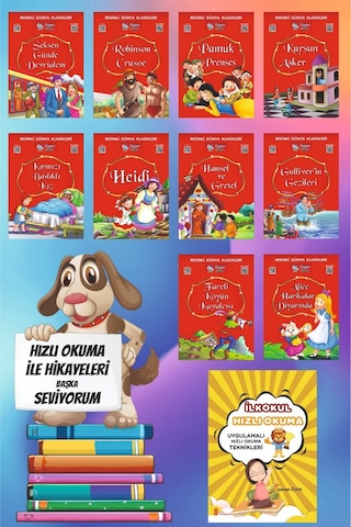 1.ve 2.sınıflar İçin Resimli Dünya Klasikleri 1 10 Kitap + Hızlı Okuma