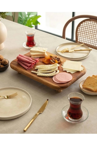 Prestijli Kayın Şık Sunum Tepsisi Dikdörtgen Ayaklı Renkli