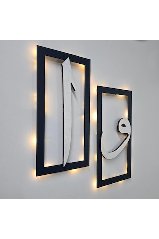 Led Işıklı Elif Ve Vav Tablo - 40x20cm Gümüş