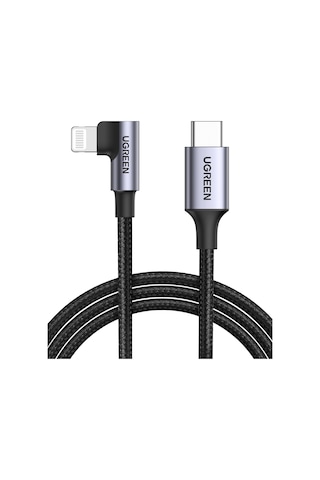 Ugreen Usb-c - Lightning 3a Qc Pd 90 Derece Örgülü Hızlı Şarj Kablosu, 2 M, Siyah, 60765