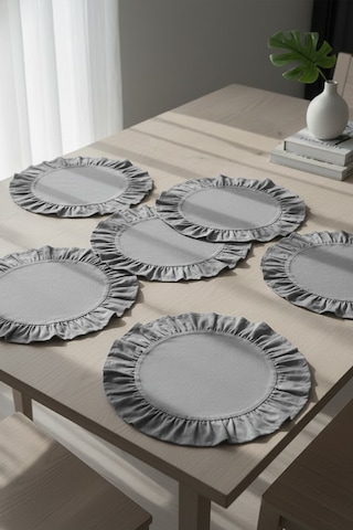 Yunusoğlu Home Pamuklu Fırfırlı Supla 6'lı Set Amerikan Servis 33 Cm Çap Supla 6'lı Füme