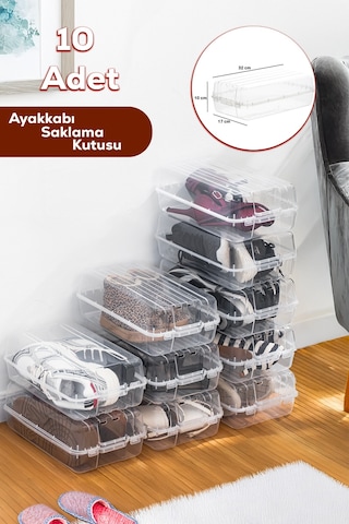 Porsima 3197 10 Adet Kadın Ve Çocuk Ayakkabı Saklama Kutusu Şeffa