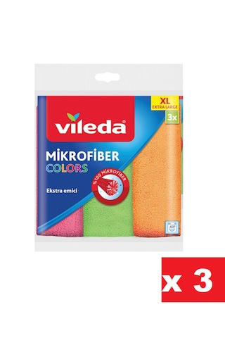 Vileda Mikrofiber Colors Temizlik Bezi XL 3 x 3'lü 36 x 34 CM