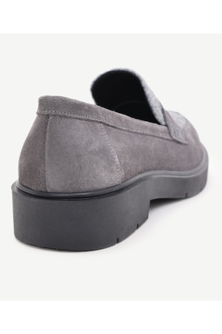 Yargıcı Keçe Detaylı Deri Loafer Gri