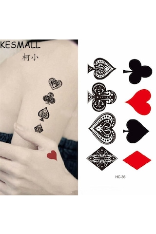 Geçici Dövme Renkli Iskambil Sembol Kupa Maça Joker Su Geçirmez Tattoo