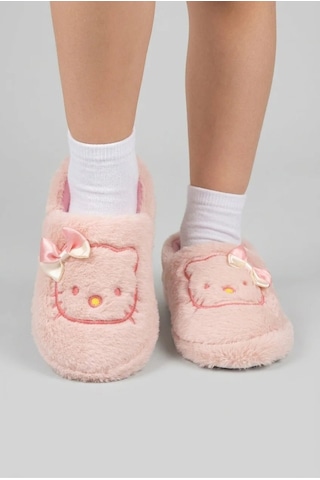 Modafocus Kız Çocuk Kedi Figürlü Peluş Panduf - Pembe Pembe