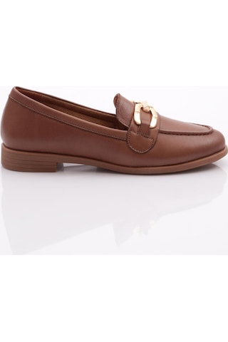 Dgn 1851 Kadin Metal Aksesuarli Loafer Ayakkabi Ceviz