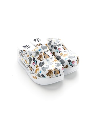 Drmoon Kedi Desenli Airmax Taban Hakiki Deri Sabo Kadın Terlik Beyaz