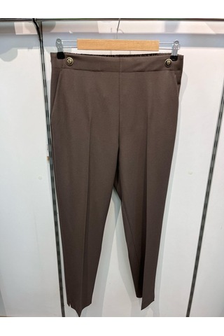 Dekorati F Düğmeli Arka Bel Lasti Kli Pantolon kahve