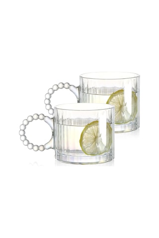 Kristal Cam Bardak Seti, 300ml, 6 Parça, Boncuk Kulplu Çok Renkli