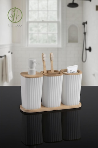 Safir Bambu 3'lü Set Beyaz Beyaz