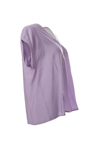 Canel Minimalist V Yaka Kısa Kol Oversize Kadın Bluz Lila