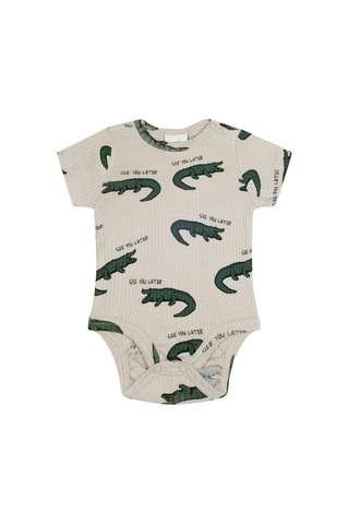 Antebies Organik Gots Sertifikalı,yeşil,timsah, Çıtçıtlı, Bağcıklı Kısa Kollu Erkek Bebek Body Eşofman Takımı