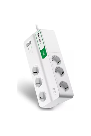 Apc By Schneider Electric PM6U-GR 6'lı Akım Korumalı Priz 2 USB Hızlı Şarj Çıkışlı Beyaz