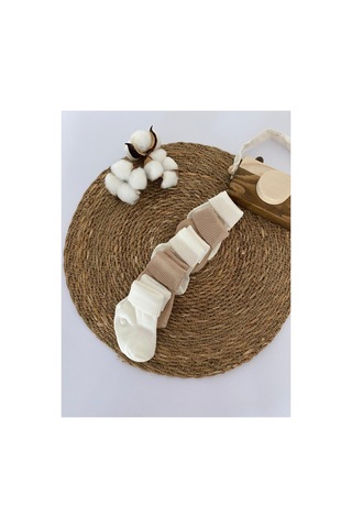 Glory Baby Organik Pamuklu Unisex 5'li Premium Yeni Doğan Bebek Çorabı - Kutulu Beyaz-kahve Beyaz-kahve