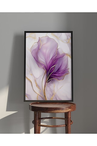 Tablo Ahşap Çerçeveli Tablo Çerçeveli Poster Çiçek Temalı Mermer Desen Soyut Tablo