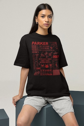 Peter Parker 2001 Spider-man Baskılı Unisex Oversize Marveel Tişö Siyah