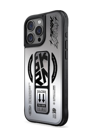 Apple Uyumlu iPhone 16 Pro Max Kılıf Magsafe Holografik Tasarımlı Standlı Deri Görünüm Skinarma Kira Kobai Gümüş