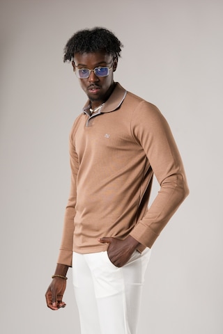 Advante Slimfit Düğmesiz V Polo Yaka Likralı Uzun Kol Mevsimlik Sweatshirt Açık Kahverengi