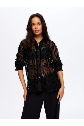 Faik Sönmez Dantelli Kadın Gömlek W26gml018 Siyah