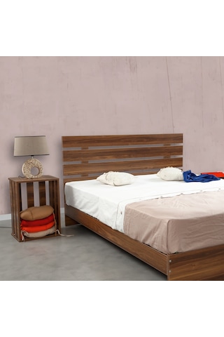 Pasifichome Huga Çift Kişilik Ahşap Karyola Komodin Takım Ceviz 180 Cm