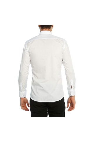 Beyaz Slim Fit Uzun Kol Düz Renk Erkek Gömlek // 151-1 Beyaz