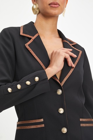 Serpil Exclusive Kadın Şık Takım - İnce Şerit Detaylı Ceket Ve Bol Kesim Pantolon - Siyah