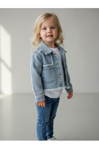Zekids Kız Çocuk Crop Kesim Kot Ceket-16901 Çok Renkli