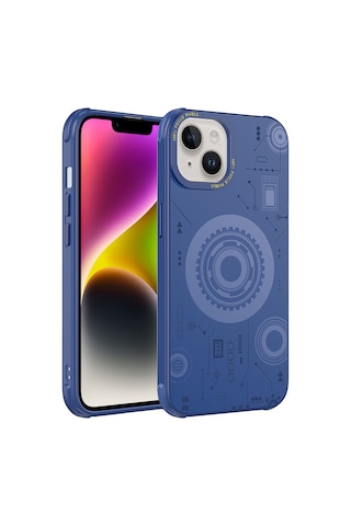 Apple Uyumlu iPhone 14 Plus Uyumlu Zore Wireless Şarj Özellikli Desenli Hot Kılıf-lacivert Lacivert -
