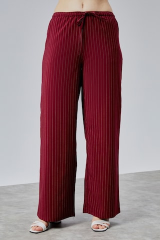 Genius Store Kadın Pantolon Geniş Paça Yüksel Bel Cepli Çizgili Pantolon Çizgili-pantolon Bordo