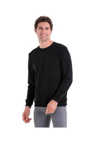 Hatemoğlu Regular Fit Düz Pamuklu Bisiklet Yaka Sweatshirt Siyah