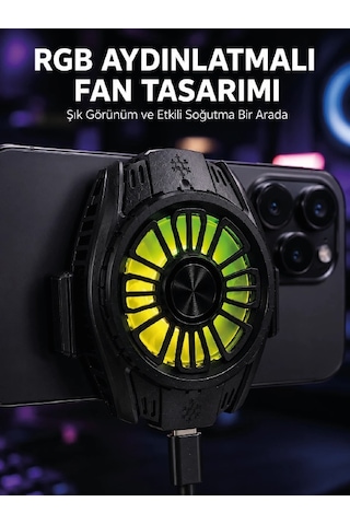 Rgb Fan Aydınlatmalı Sessiz Çalışan Telefon Soğutucu