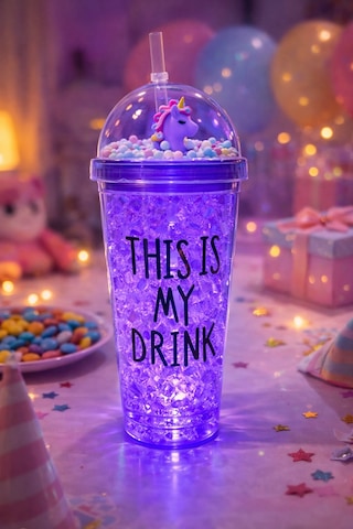Sevimli Renkli Çılgın 450 Ml Led Işıklı This İs My Drink Temalı Pipetli İçecek Bardağı Suluk 2642mor Mor