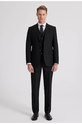 D's Damat Ds Damat Slim Fit Siyah Mono Yaka Tek Yırtmaçlı Astarlı Takim Elbise Yelekli 4HFY5ORT01599 Siyah
