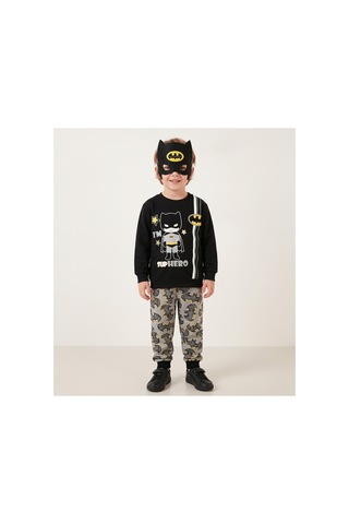 Deniva Kids Erkek Çocuk Batman Temalı Maskeli 3'lü Pijama Takımı Siyah