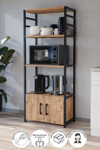 Mutfak Standı 2 Kapaklı 4 Raflı Kahve Köşesi Mutfak Rafı Mutfak Bangosu Kolombiya Çam