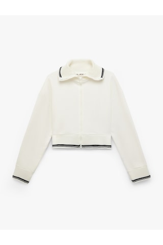 Koton Şardonlu Dik Yaka Biyeli Uzun Kollu Fermuarlı Sweatshirt Ekru 6sal10413ık