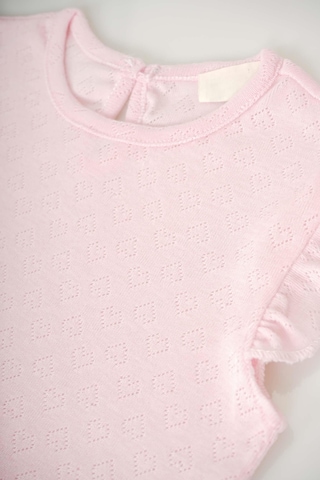 Kız Bebek Pamuk Kalp Desenli Ve Jakarlı Pamuk Tişört Pembe